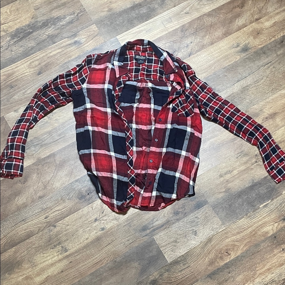 Lucky Brand Red and Black Plaid Women's Top